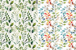 Watercolor Botanical Pattern Set