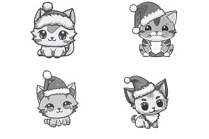 Cartoon Christmas Cats Set 1