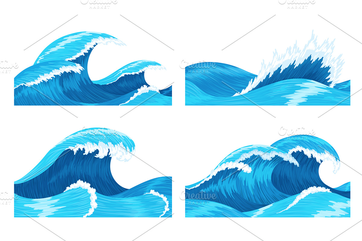 Ocean waves. Four scenes of, an Illustration by Things for designers
