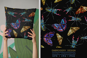 Butterflies And Beetle Deer Pattern