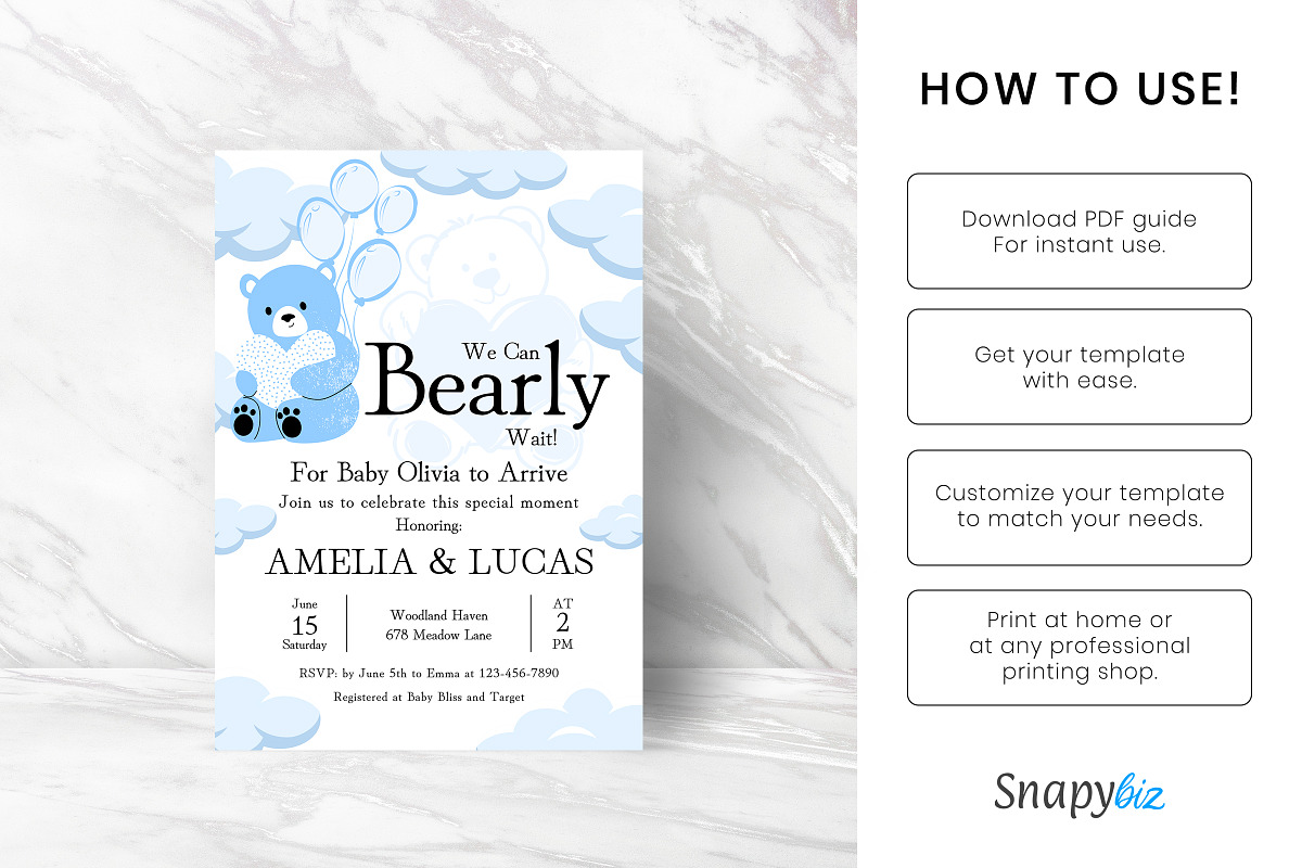 Teddy Bear Baby Shower Invitation, an Invitation Template by Snapybiz (Photo 3 of 10)