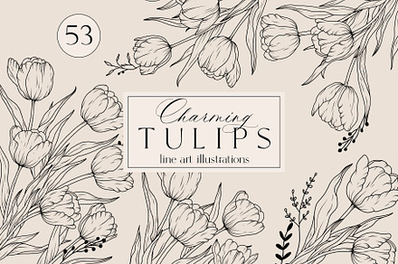 TULIPS - line art flowers set