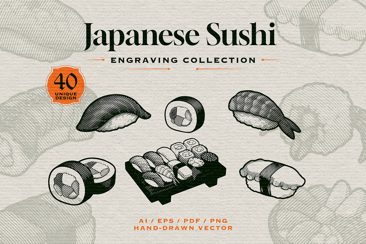 Japanese Sushi Engraving Collection, a Food Illustration by Kaizla03 (Photo 1 of 5)