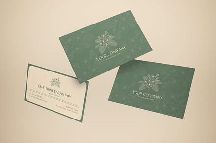 Green Floral Business Card, a Business Card Template by graphicook