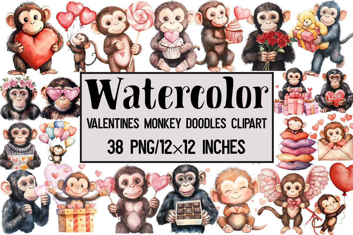 Valentines Monkey Doodles Clipart, an Illustration by Design Market (Photo 1 of 3)