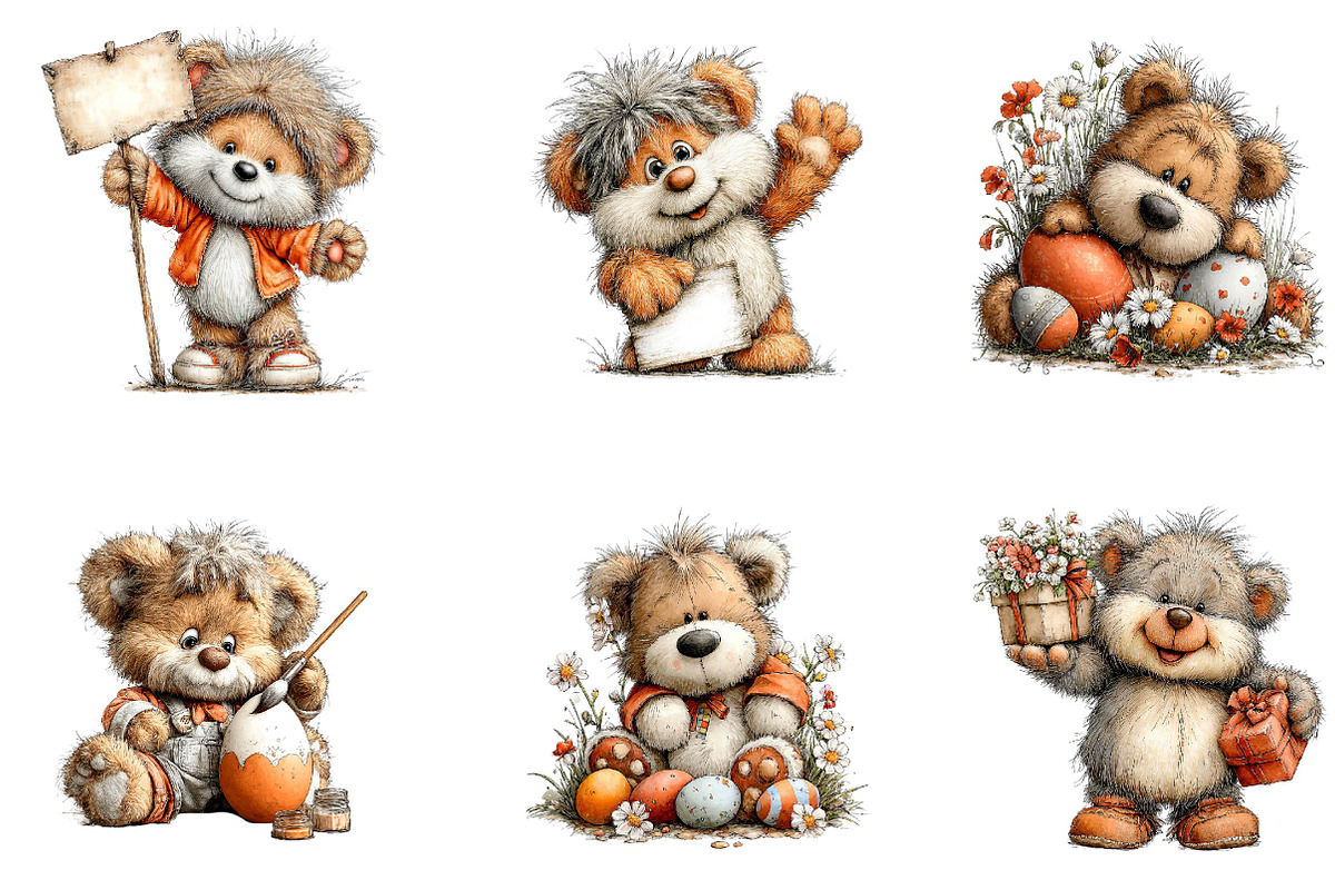 Whimsical Easter Teddy Bear Clipart, an Illustration by CreationArt (Photo 4 of 7)
