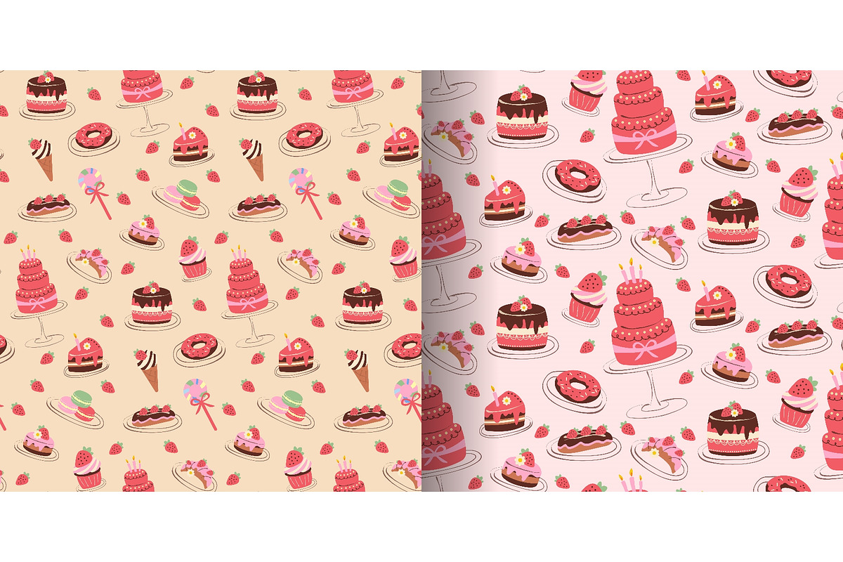 Bakery pattern featuring desserts, a Food Illustration by okskukuruza (Photo 1 of 3)