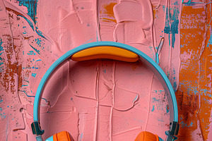 Retro Headphones And Cassette On Paint Splattered Background