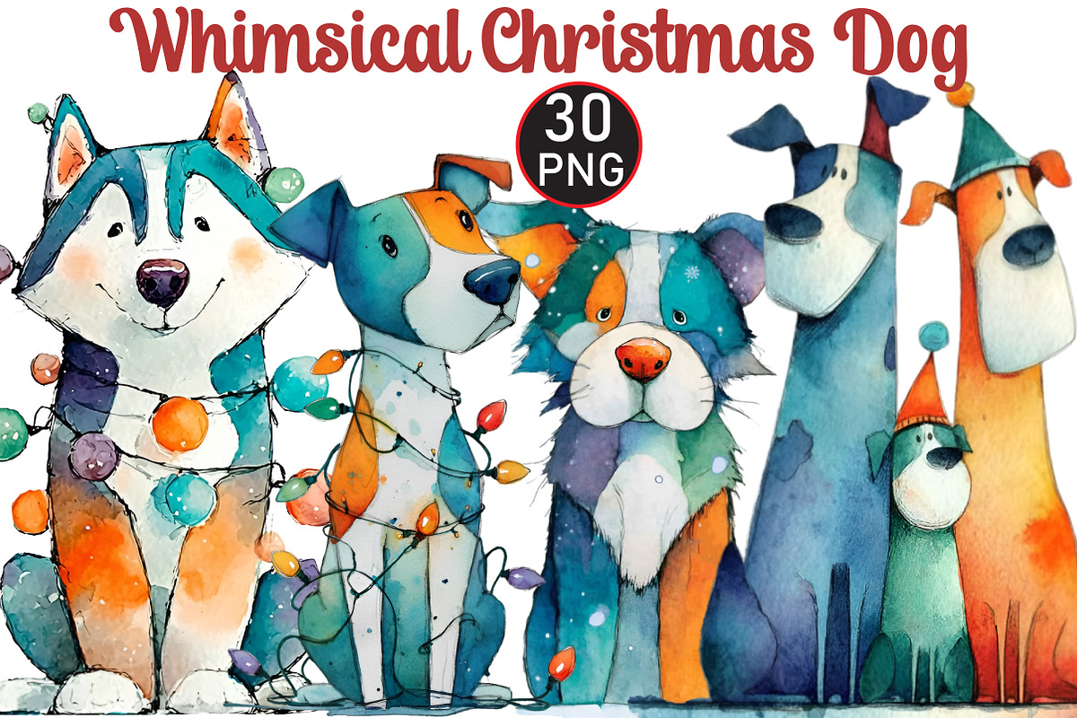 Whimsical Christmas Dog Clipart, an Illustration by Black Bird Studio (Photo 1 of 6)