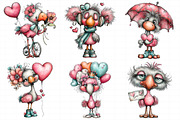 Whimsical Valentine Flamingo PNG Set, an Illustration by Daily.Designs (Thumbnail 3 of 5)
