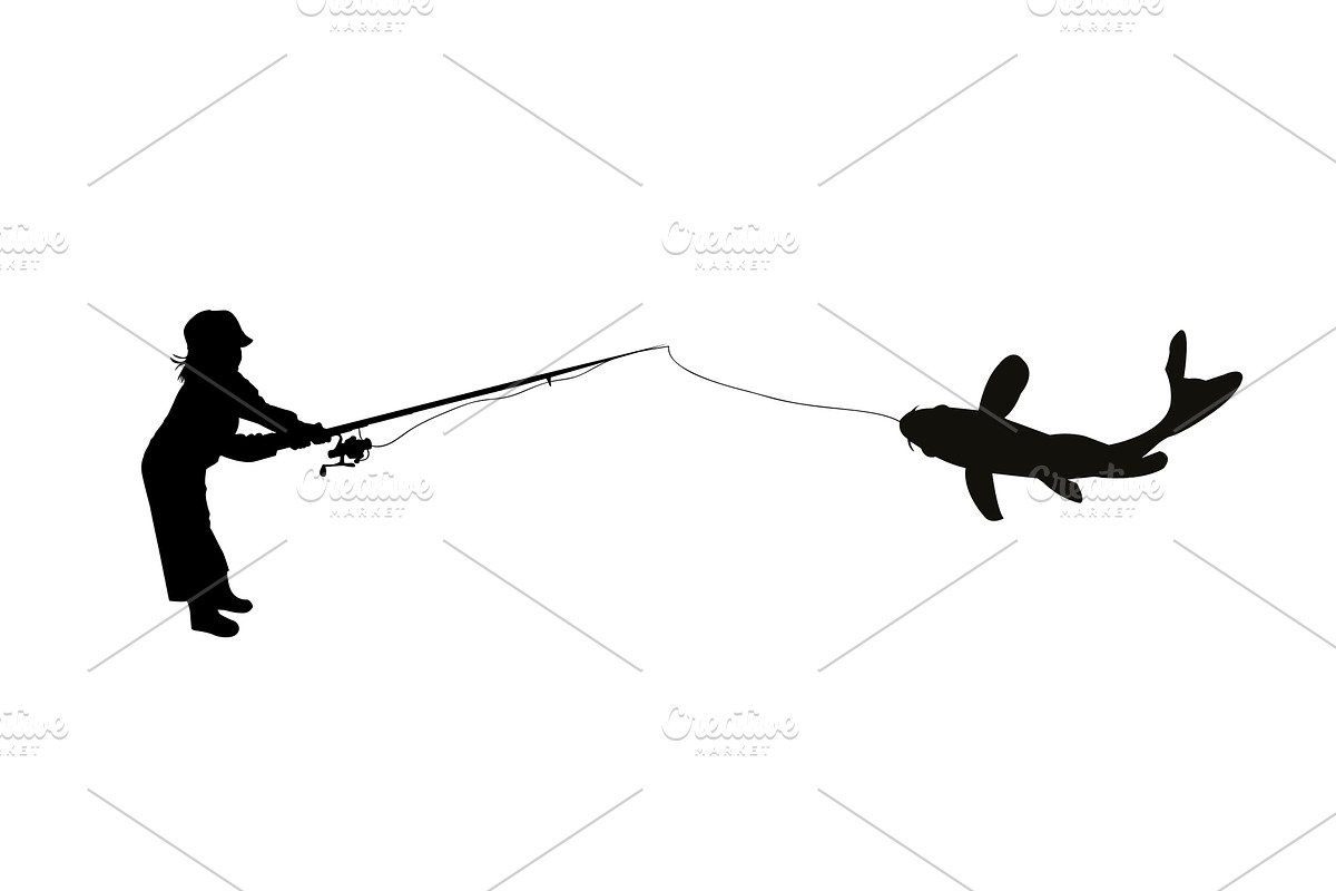 Silhouette of a child catching fish, a Person Illustration by Nenahliadava Design