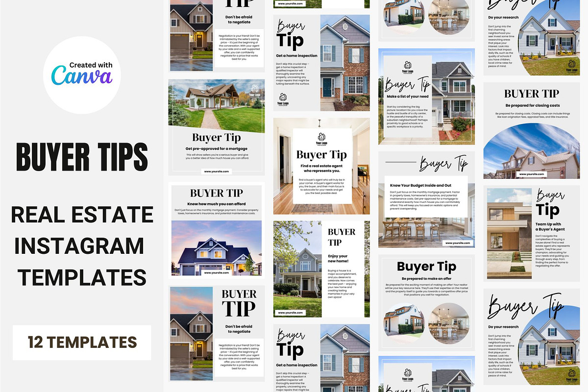 12 Real Estate Buyer Tips Canva, a Social Media Template by TemplatePlus.net (Photo 1 of 7)