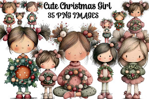 Cute Christmas Girl Clipart, an Illustration by DreamArtGraphic