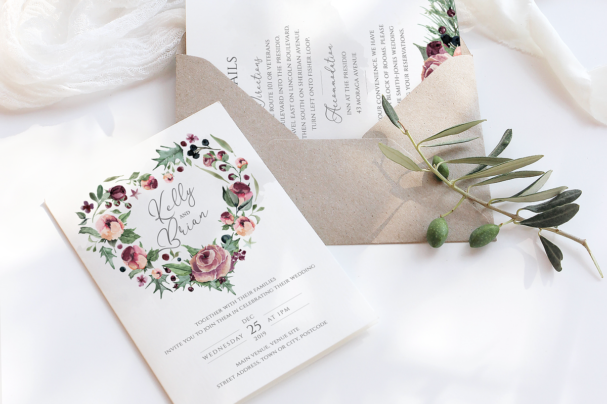 Plum & Berries 6 Piece Wedding Suite, an Invitation Template by R Whitehurst Design (Photo 1 of 5)