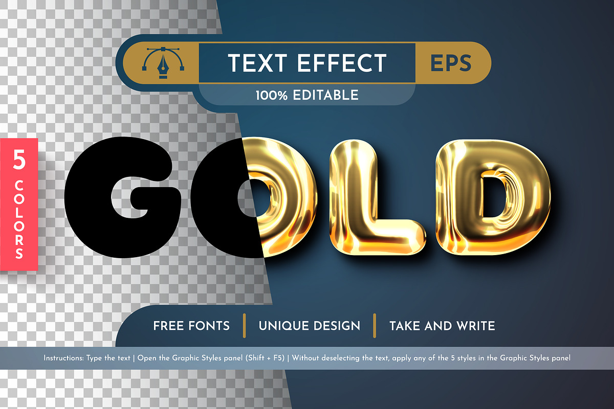 5 Metal Editable Text Effects, a Layer Style Add-On by rwgusev (Photo 1 of 7)
