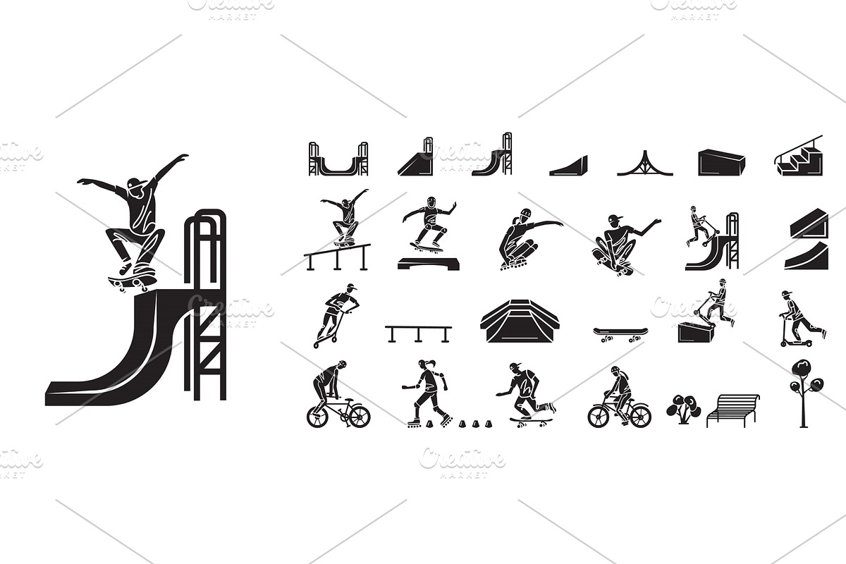 Skate park icons set, simple style, an Object Illustration by Ylivdesign