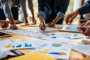 Business team consulting data charts, a Photo by Pavel_design