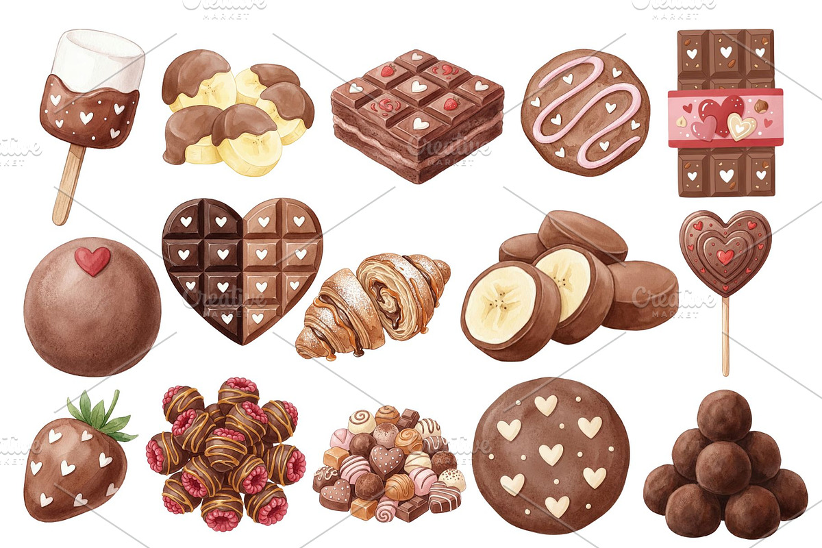 Watercolor Chocolate Dessert Clipart, a Food Illustration by Stellalunarts (Photo 3 of 14)