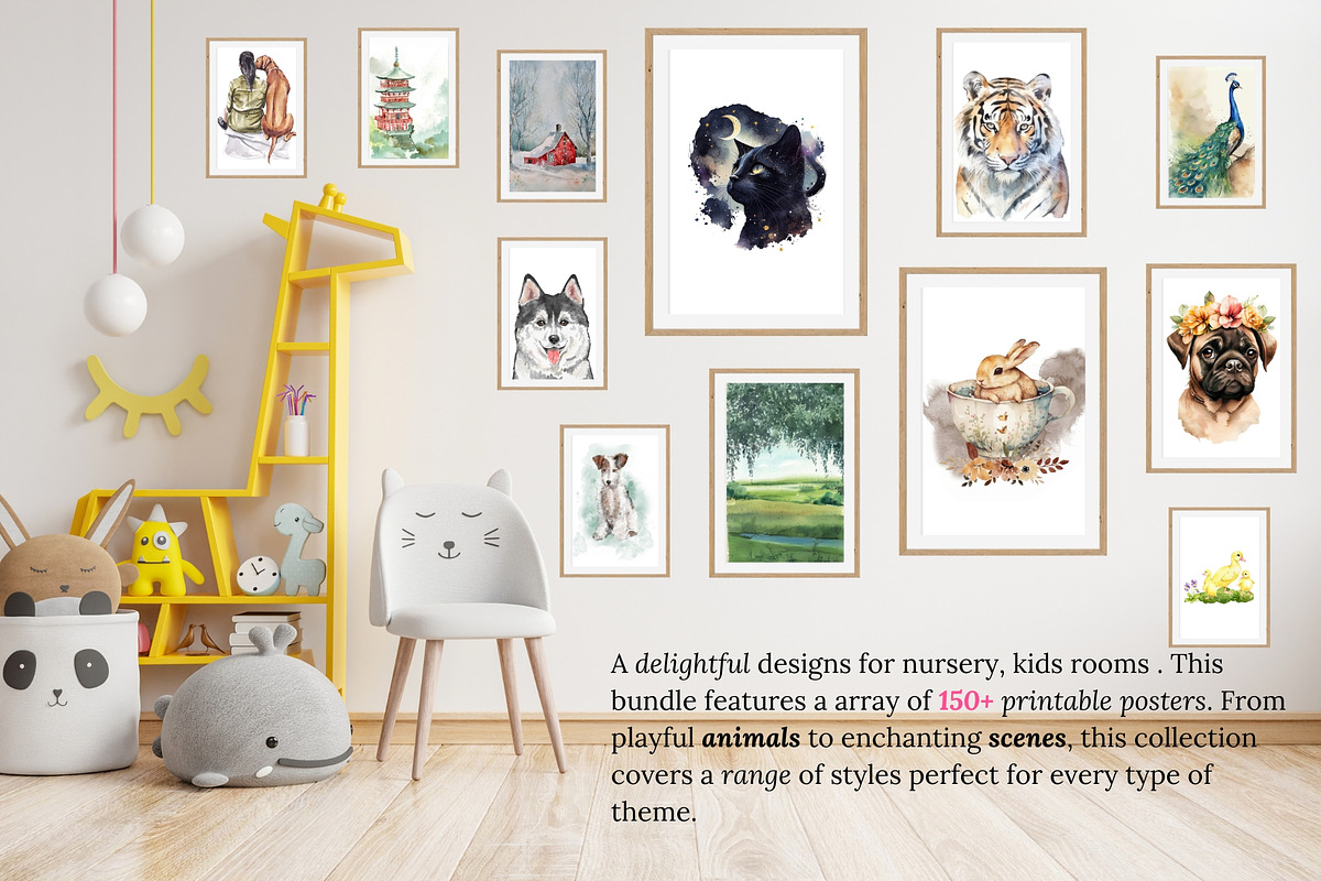 180 Kids Nursery Wall Art Posters, a Poster Template by Design By Hira (Photo 2 of 19)