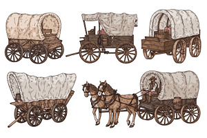 Cart Vehicle With Horses In Western