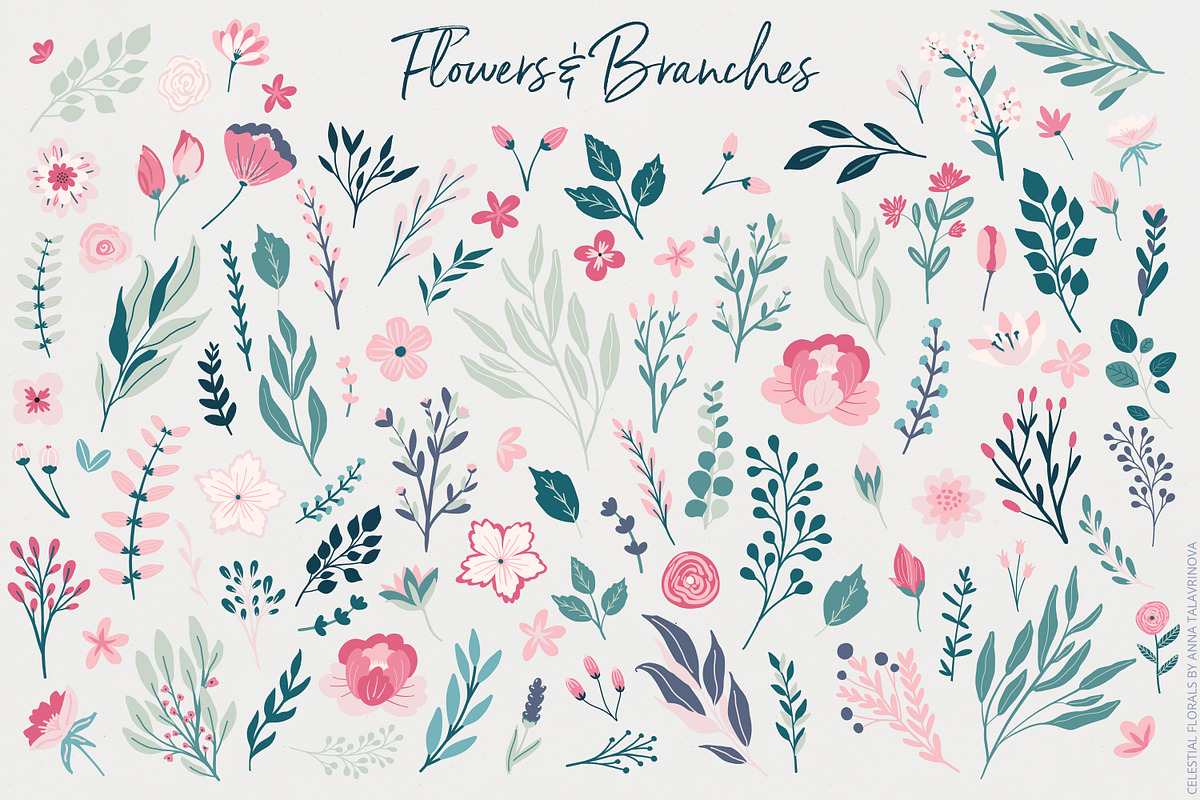 Celestial Florals Pattern & Clipart, an Illustration by Cozy pattern shop (Photo 5 of 10)