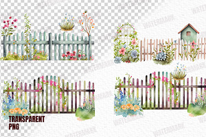 Watercolor Garden Fences Clipart