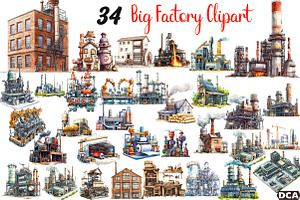Big Factory Watercolor Clipart Png, an Illustration by DreamCafeArt