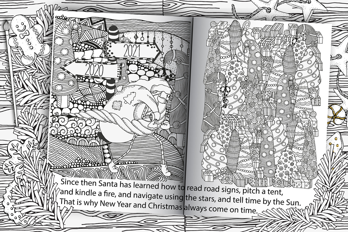 Santa and Snowman. Coloring book, an Illustration by ImHope (Photo 6 of 8)