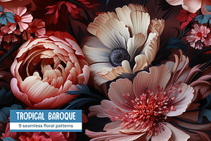 Tropical Baroque Floral Patterns Set