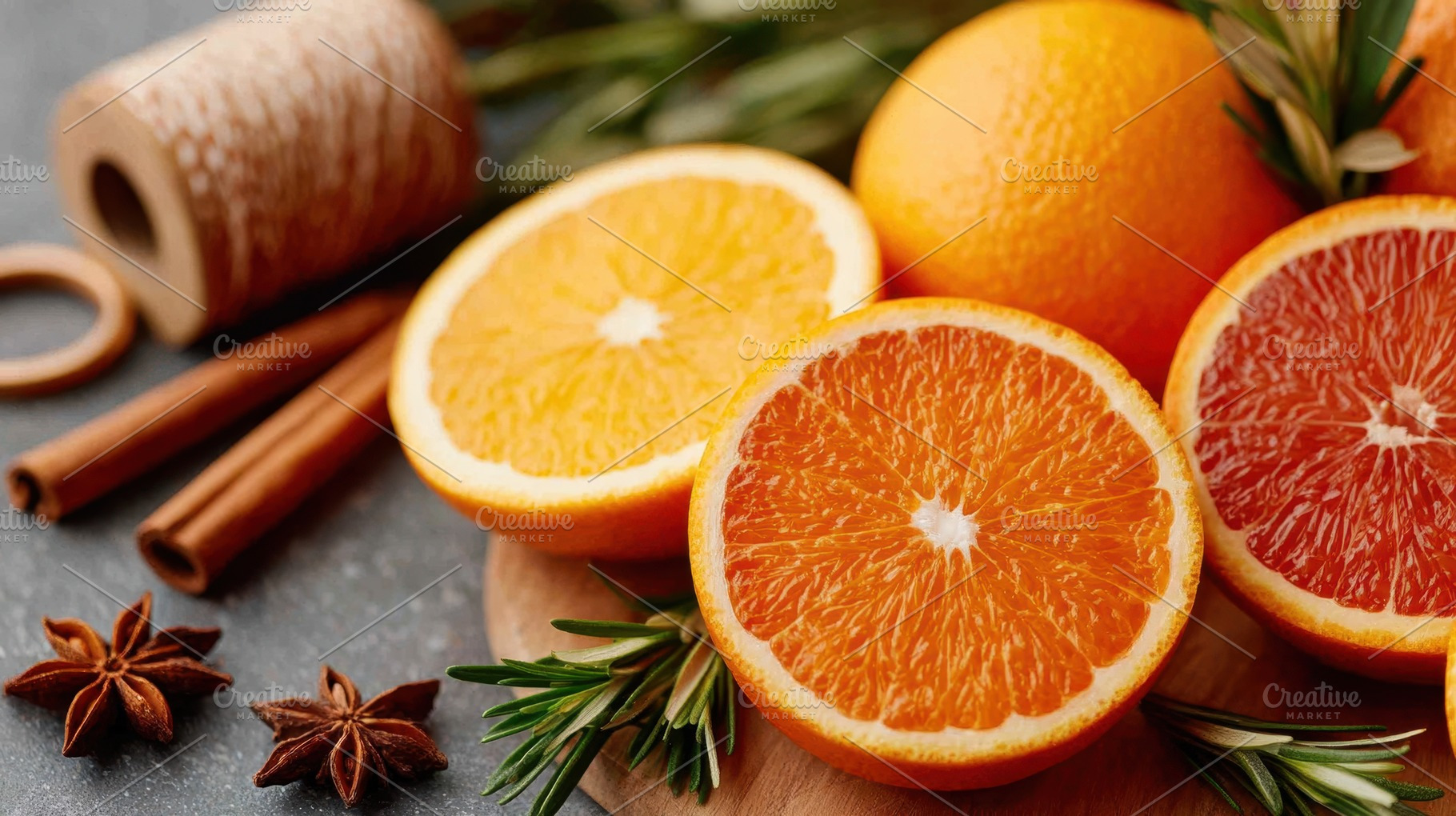Fresh oranges with spices and herbs, a Food & Drink Photo by AlyaAnd