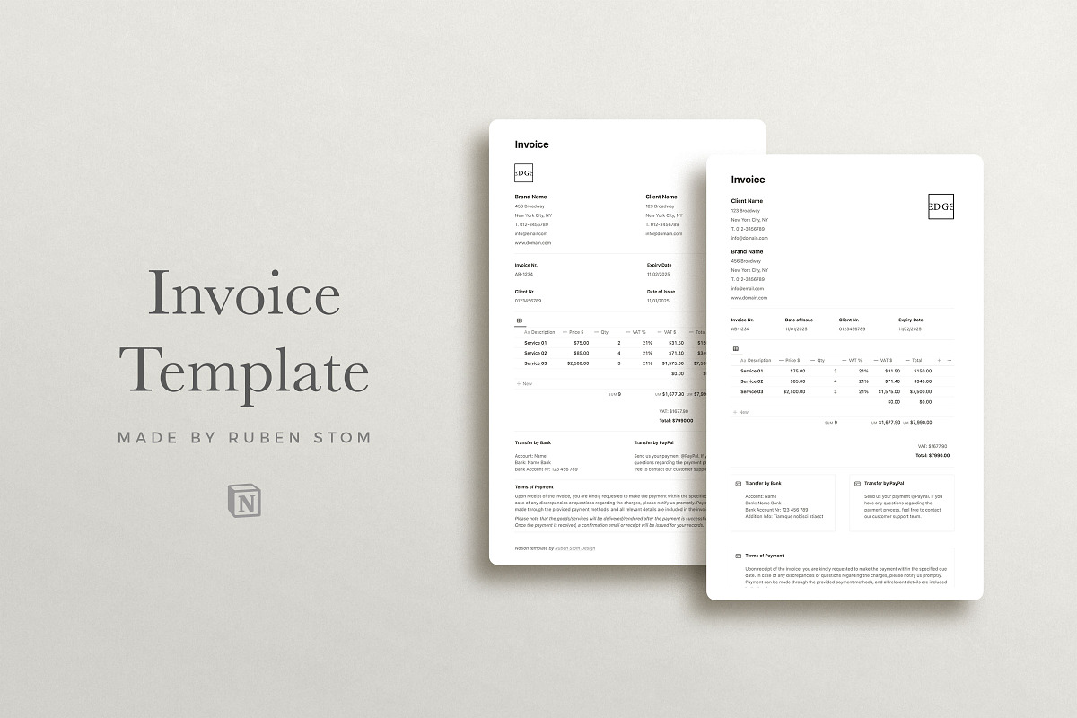 Notion Invoice Templates, a Presentation Template by Ruben Stom (Photo 1 of 4)