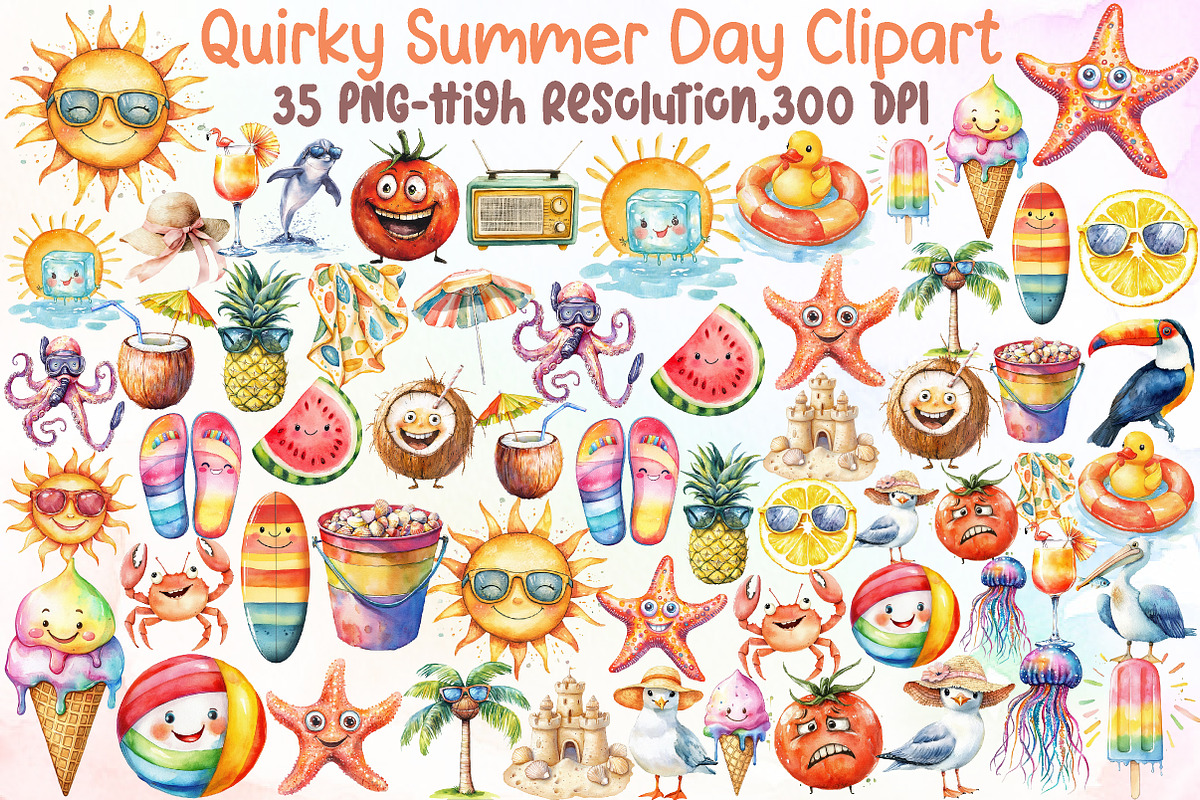 Quirky Summer Day Clipart, an Illustration by Sublimation Artist (Photo 1 of 6)