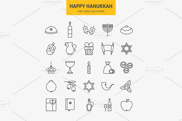 Happy Hanukkah Line Art Icons preview 7
