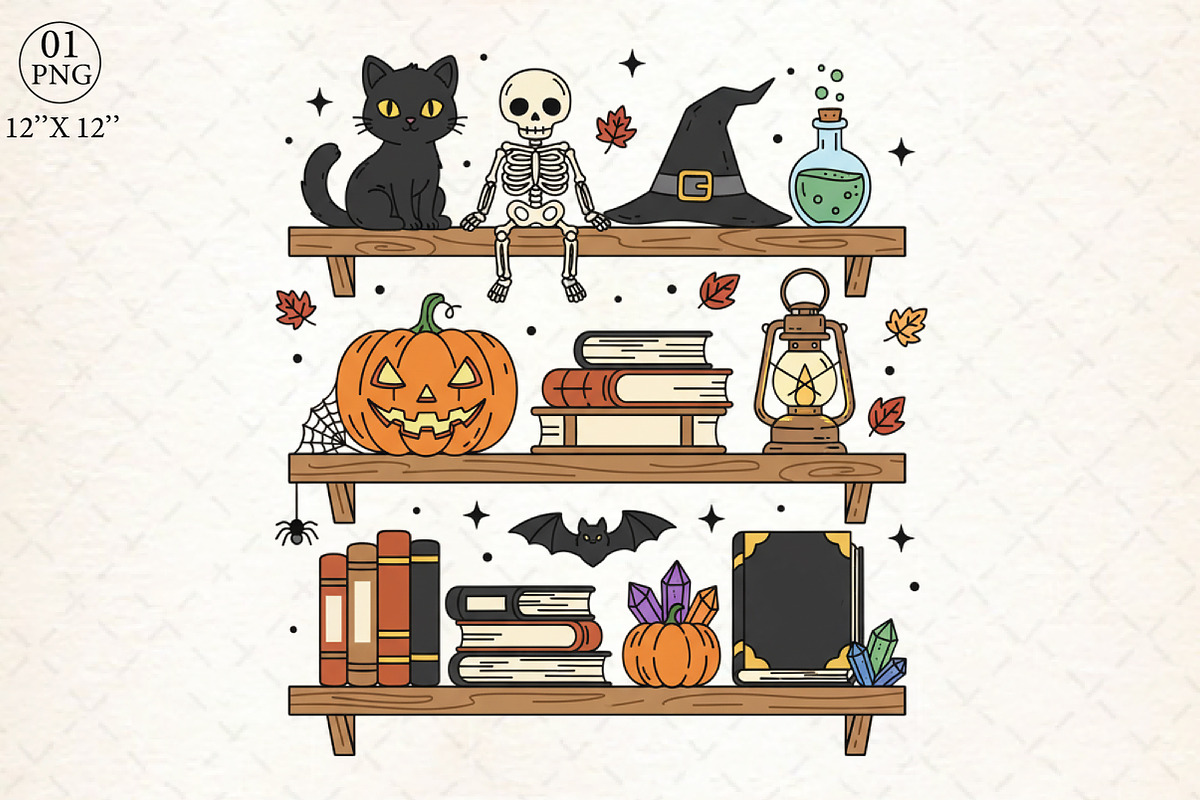 Witchy Halloween Bookshelf PNG, an Illustration by Libby Wishes (Photo 1 of 6)