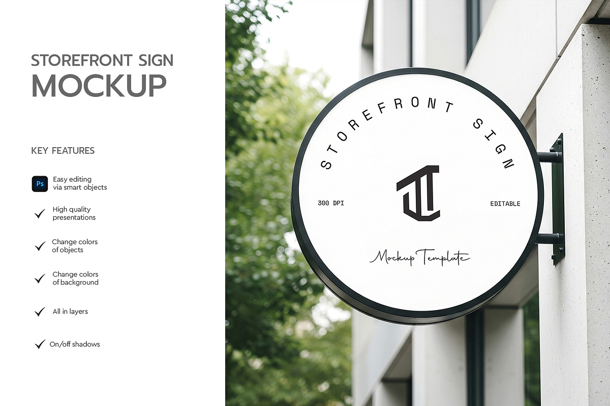 Round Storefront Sign PSD Mockup
