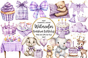 Purple Gingham Kids Birthday Clipart, an Illustration by OK Design (Thumbnail 1 of 5)