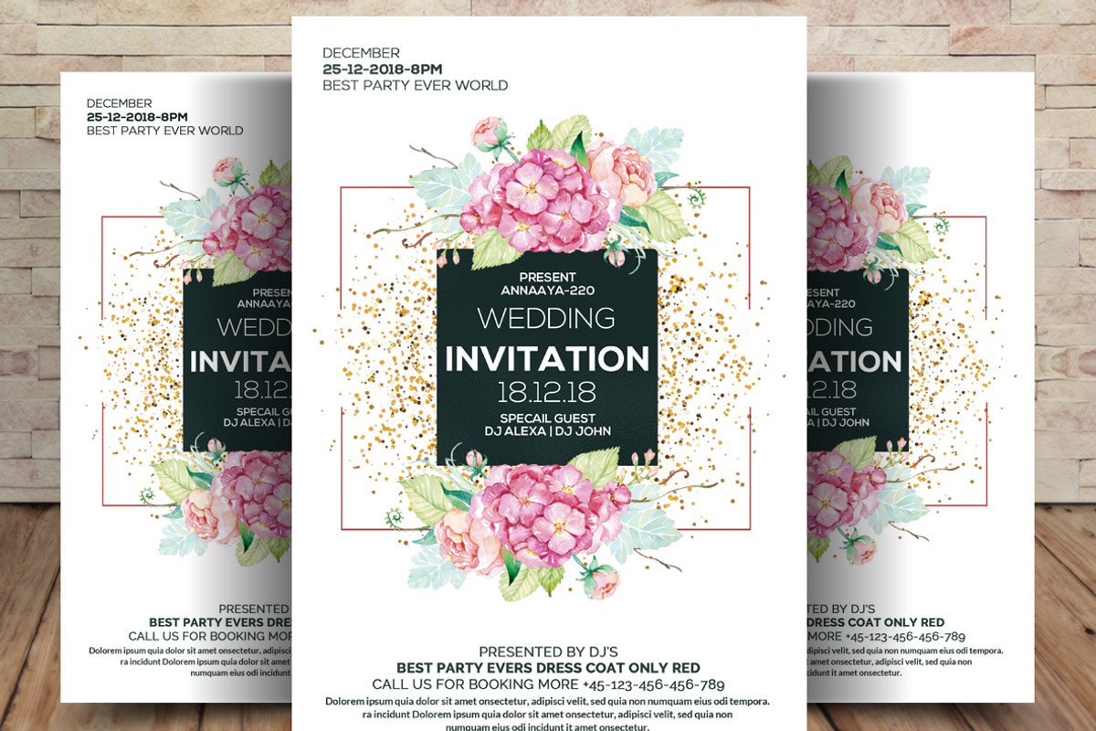 Floral Wedding Invitation, a Flyer Template by graphicforest
