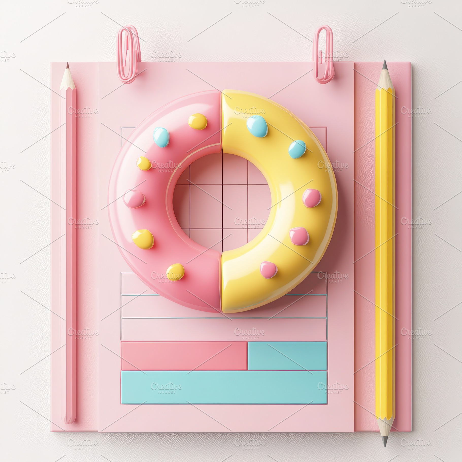 Pastel Donut Chart on Pink Notepad w, a Photo by Pixeness Studio