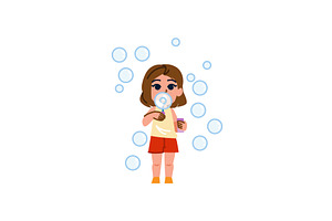 Little girl blowing soap bubbles, a Sport Illustration by pikepicture