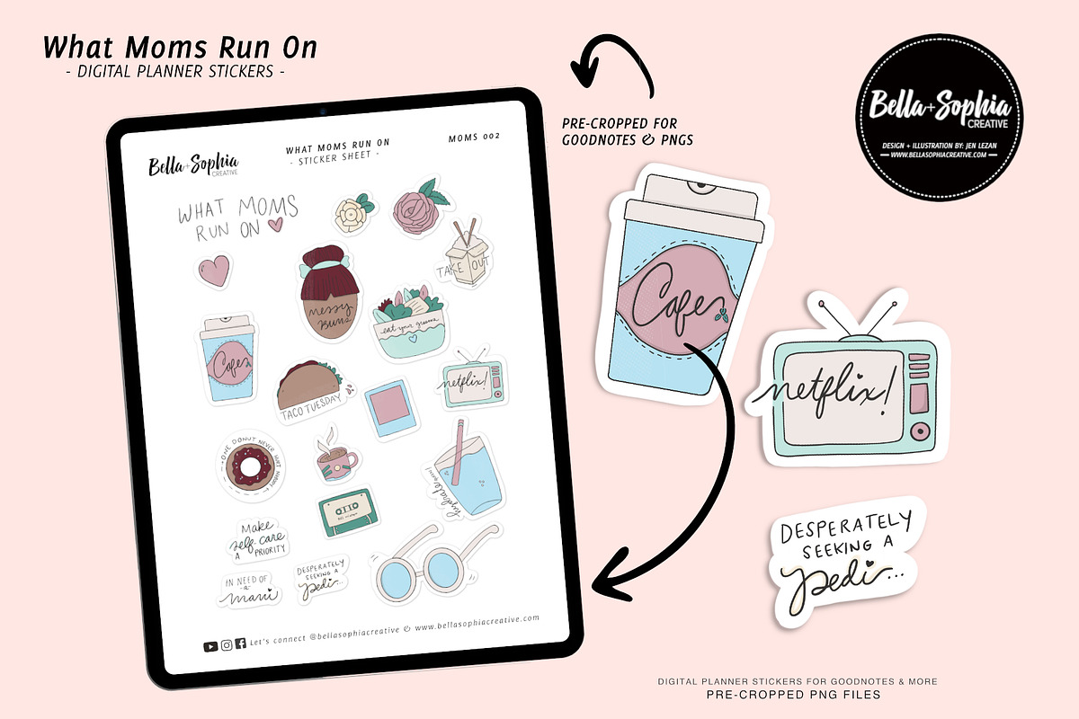 What Moms Run on Digital Sticker Set, a Stationery Template by Bella+Sophia Creative (Photo 1 of 4)