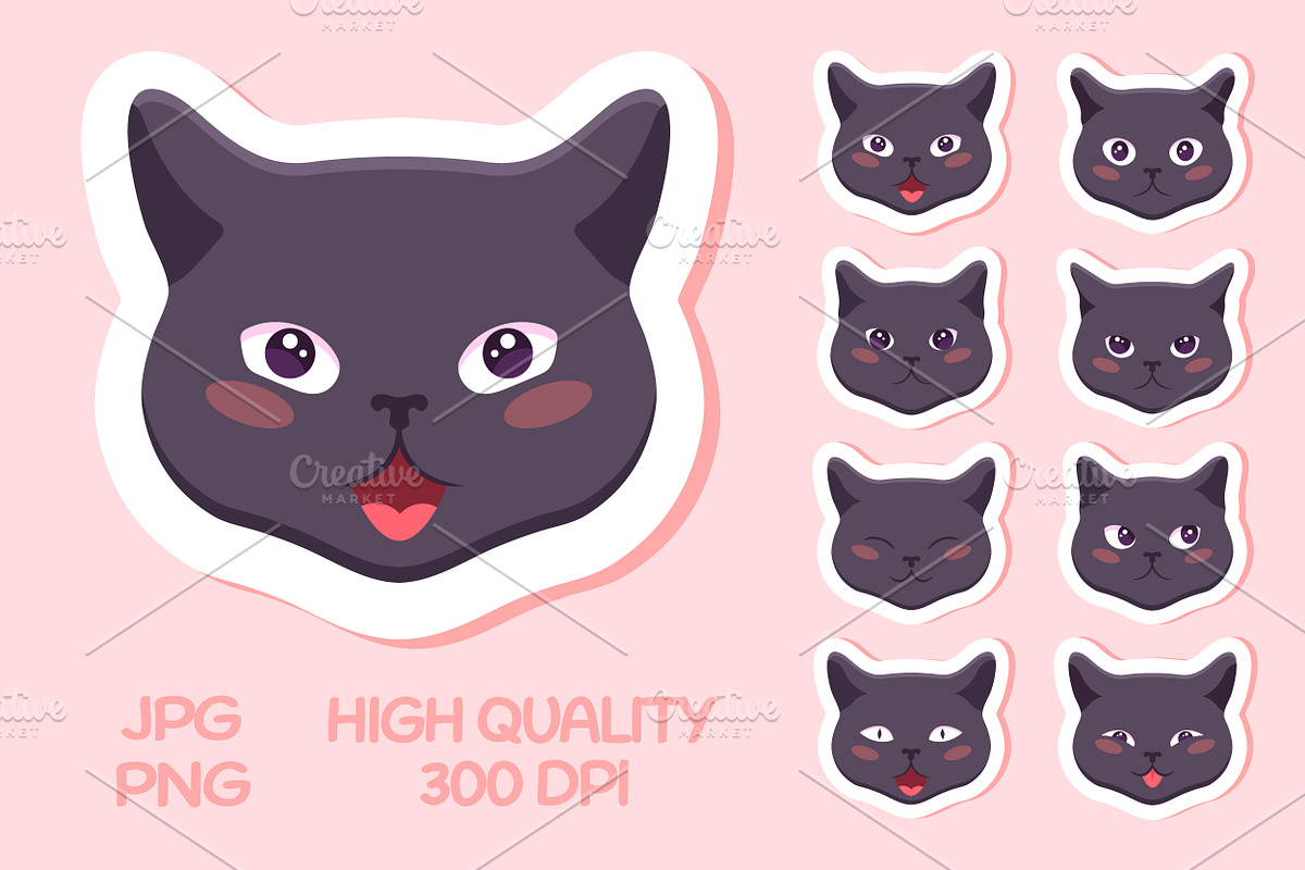 Gray Cat Emoji Stickers, an Animal Illustration by PsychocheArt (Photo 1 of 9)