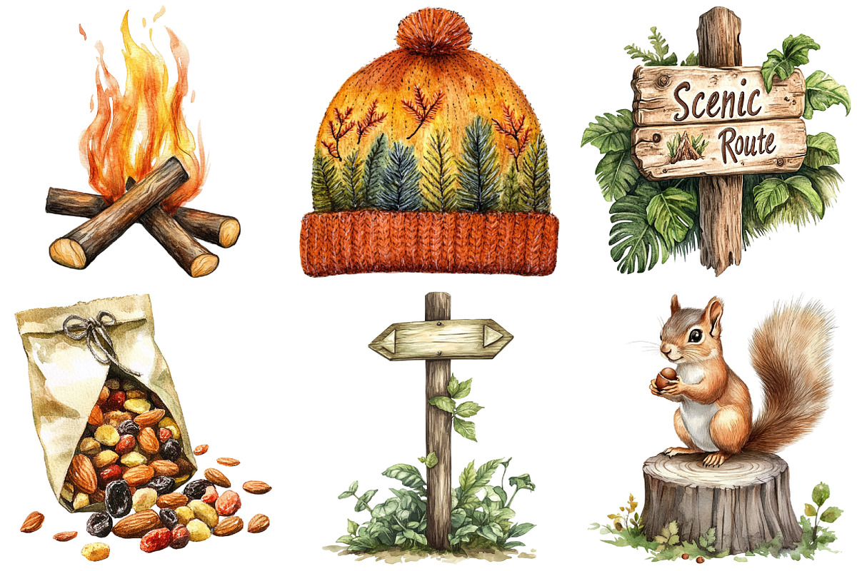 Watercolor Autumn Hike Clipart, an Illustration by Craft Nest (Photo 3 of 6)