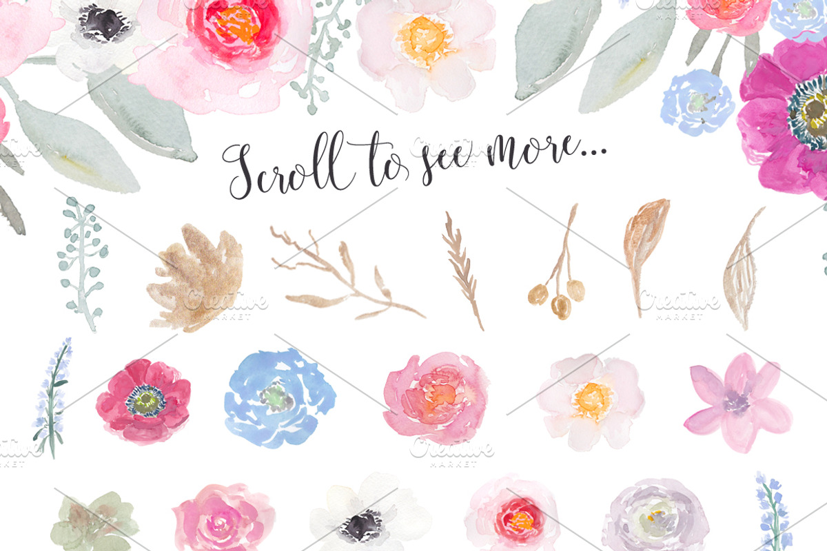 Romantic Garden Watercolor Clipart, an Illustration by Emerald & Ivy Studios (Photo 3 of 4)