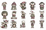 Whimsical Christmas Animals Clipart, an Illustration by Libby Wishes (Thumbnail 2 of 7)