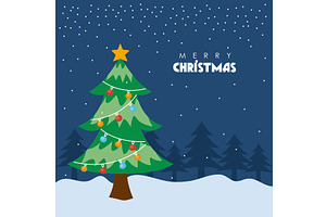 christmas tree in snowscape, an Illustration by studiogstock