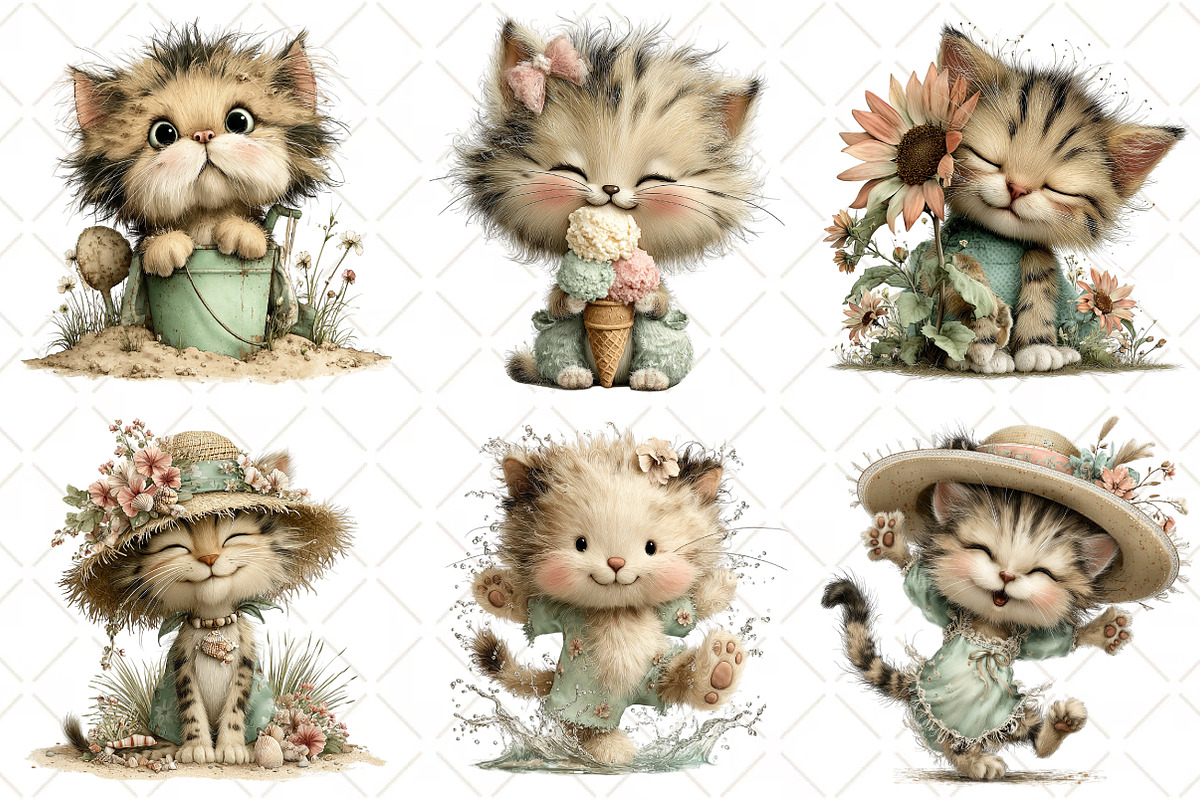 Whimsical Summer Cat Clipart PNG, an Illustration by Black Bird Studio (Photo 4 of 5)