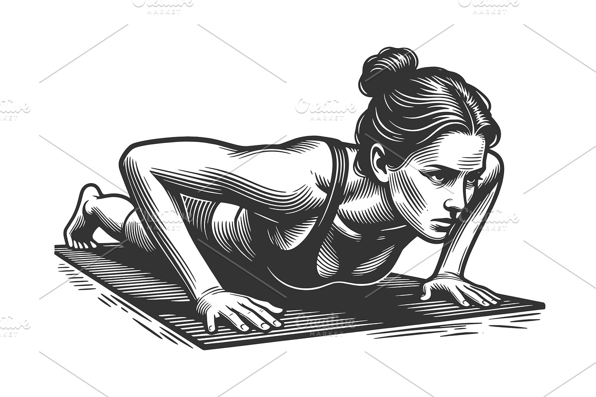 Woman Doing Push Up Exercise on, a Sport Illustration by AlexArt