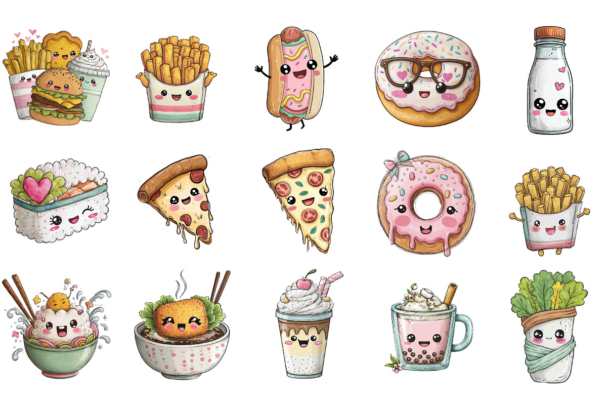 Cute Kawaii Fast Food Clipart, an Illustration by DreamArtGraphic (Photo 3 of 4)
