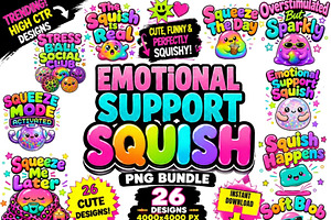 Emotional Support Squish PNG Bundle, an Emoji Icon by Tanya Kart