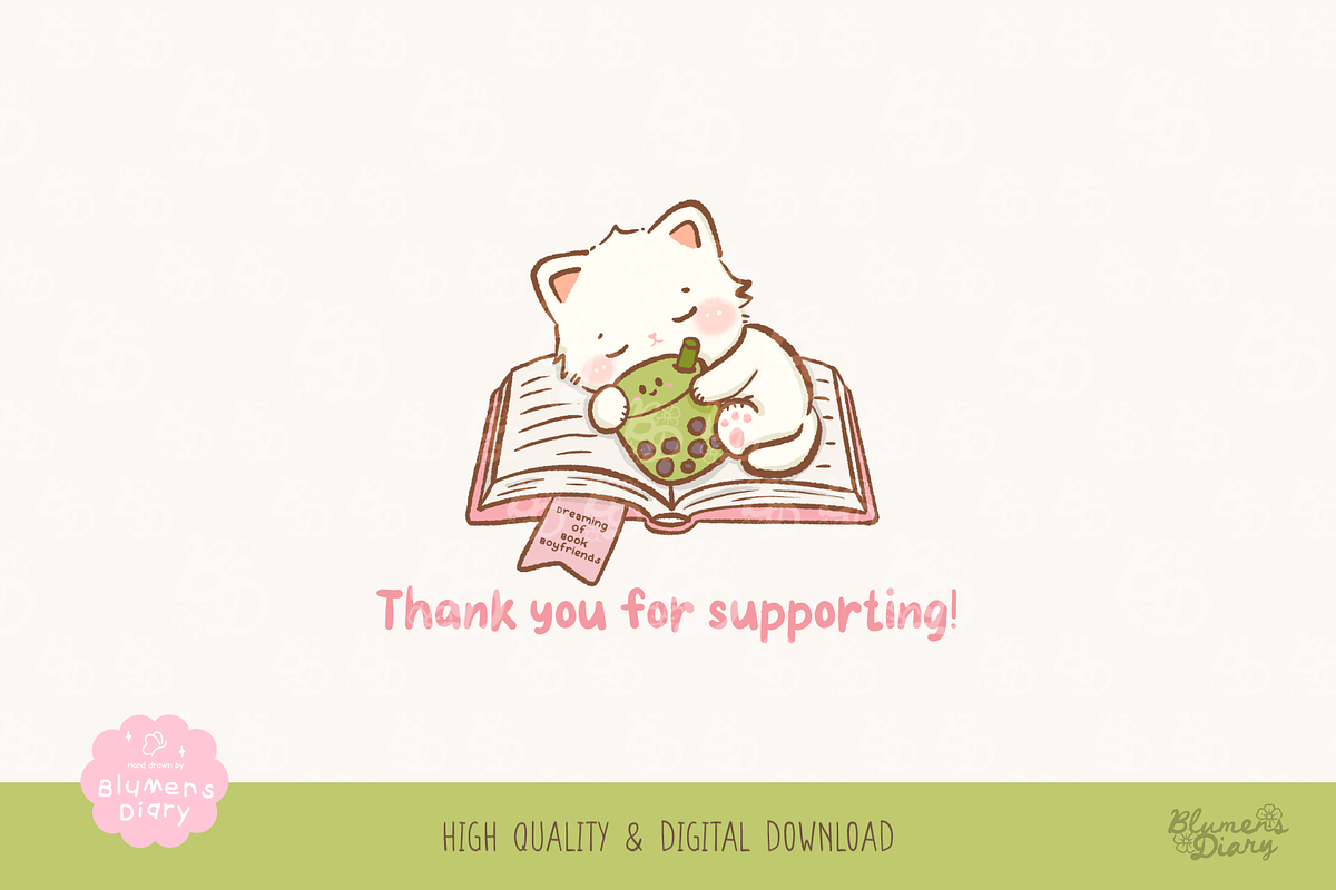 Bookish Matcha Cat Clipart, an Animal Illustration by Blumensdiary (Photo 6 of 6)